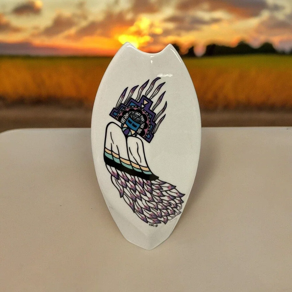 Vintage Native American Dancer White‎ Tulip Vase